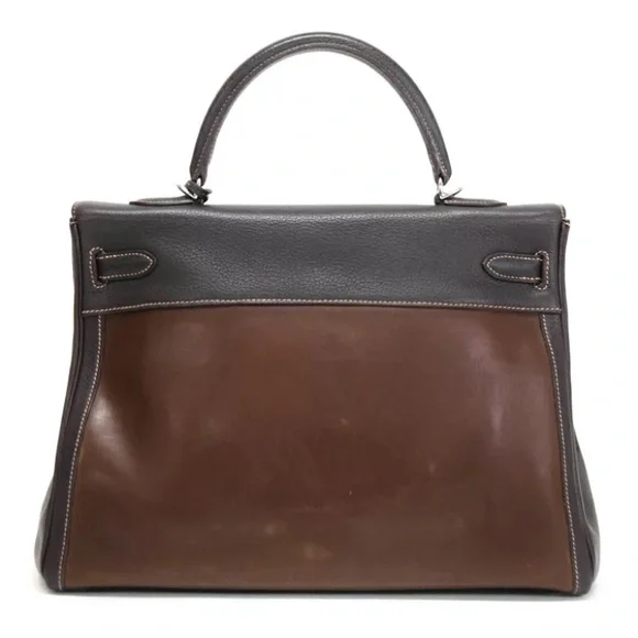 AUTHENTIC KELLY 35 RARE 2 tone brown Amazonia calfskin satchel bag - Picture 6 of 16